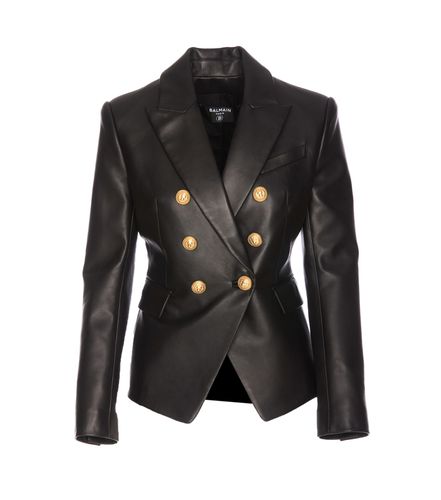 Buttons Classic Leather Jacket - Balmain - Modalova