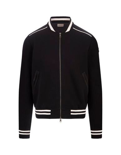 Bomber Style Cardigan With Striped Hem - Moncler - Modalova