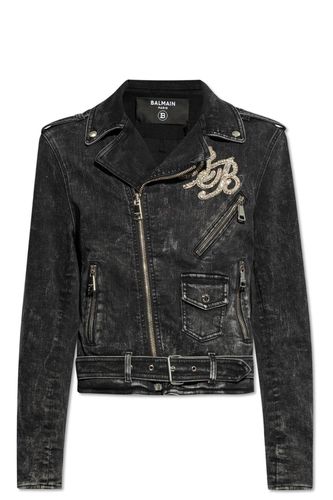 Distressed Denim Biker Jacket - Balmain - Modalova