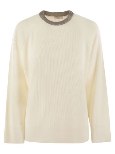 Ribbed Cashmere Sweater With Necklace - Brunello Cucinelli - Modalova