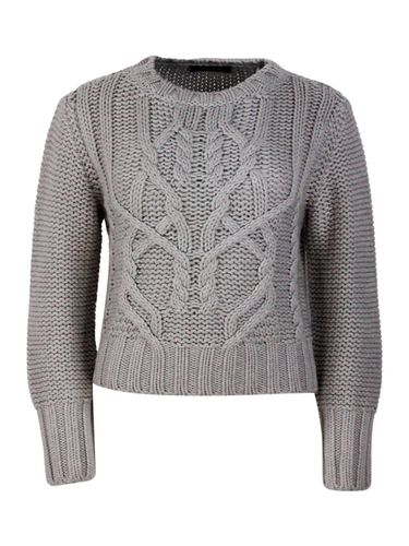 Long Sleeve Crewneck Sweater In 100% Soft Virgin Wool With Cable Knit On The Front - Fabiana Filippi - Modalova