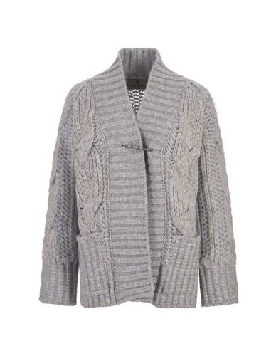 Cable Knit Cardigan With Jewel Brooch - Ermanno Scervino - Modalova