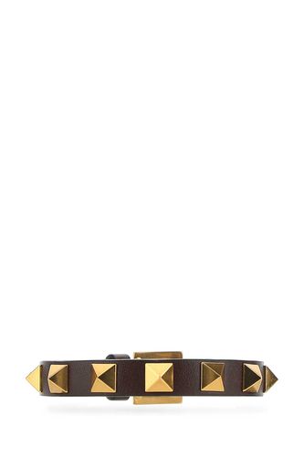 Chocolate Leather Rockstud Bracelet - Valentino Garavani - Modalova