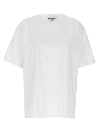 Rhinestone Logo Embroidery T-shirt - Ganni - Modalova