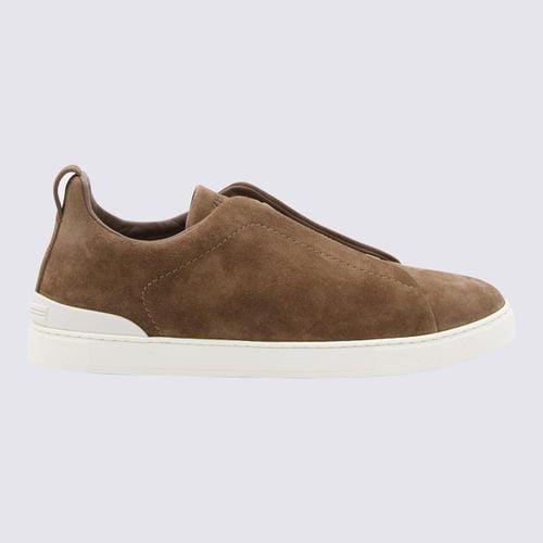 Zegna Brown Suede Slip On Sneakers - Zegna - Modalova