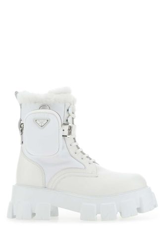 White Leather And Re-nylon Monolith Boots - Prada - Modalova