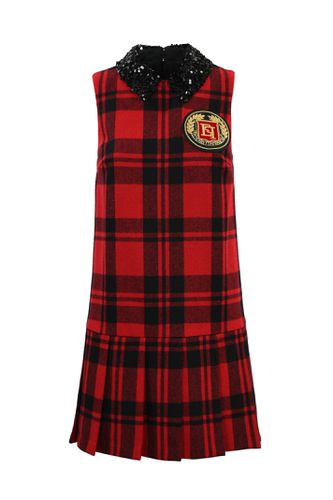 Tartan Wool Dress With Logo Patch - Elisabetta Franchi - Modalova