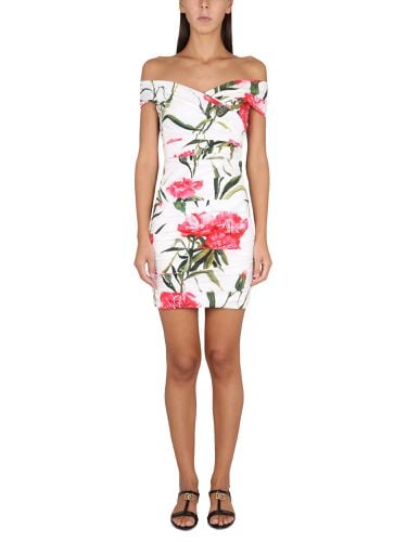 Draped Carnation-print Poplin Dress - Dolce & Gabbana - Modalova