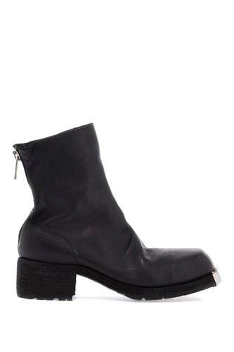 Black Horse Leather Boots With Side Zip And Metal Insert - Guidi - Modalova