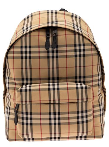 Beige Backpack With Check Print In Polyamide Man - Burberry - Modalova