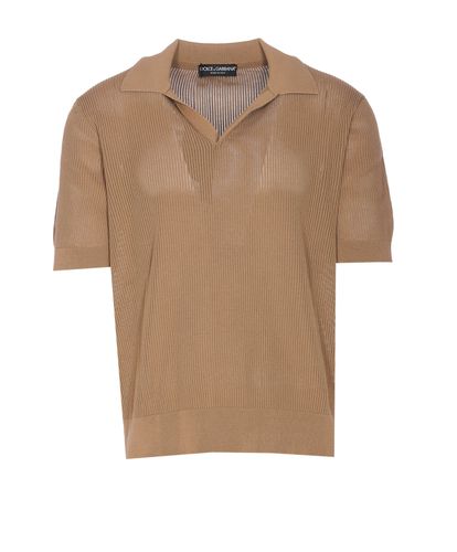 V-neck Cotton Polo Shirt - Dolce & Gabbana - Modalova