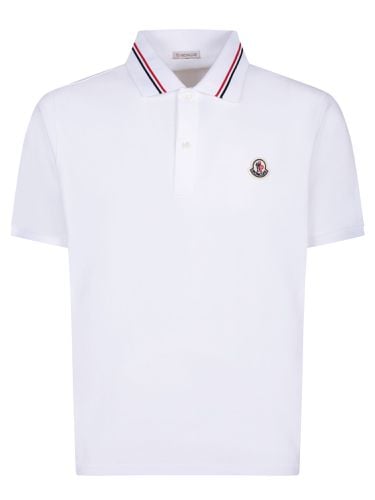 White Polo Shirt With Logo Patch - Moncler - Modalova