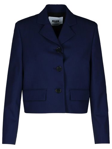 MSGM Navy Virgin Wool Crop Blazer - MSGM - Modalova