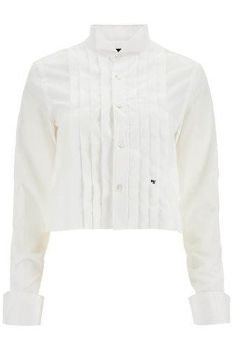 White Cropped Tuxedo Shirt With Wide Neckline - HommeGirls - Modalova