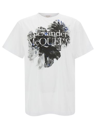 Crewneck T-shirt With Graphic And Logo Print In Cotton Man - Alexander McQueen - Modalova