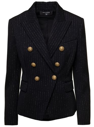 Double-breasted Jacket With Lurex Details And Jewel Buttons In Wool Woman - Balmain - Modalova