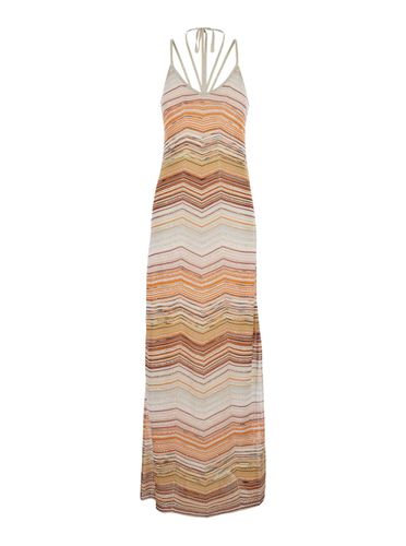 Long Dress With Halterneck With Tie And Chevron Knit In Viscose Blend Woman - Missoni - Modalova