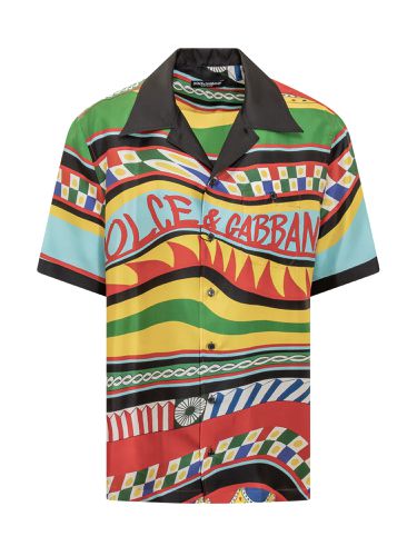 Hawaiian Shirt With All-over Print In Silk Man - Dolce & Gabbana - Modalova