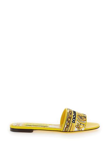 Sliders With Embroidered Majolica Pattern In Cotton And Leather Woman - Dolce & Gabbana - Modalova