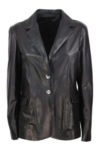 Soft Leather Blazer Jacket With 2 Button Closure And Flap Pockets - Barba Napoli - Modalova