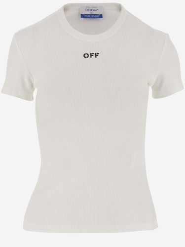 Off- Stretch Cotton T-shirt With Logo - Off-White - Modalova
