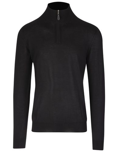 Dark Blue Half-zip Favonio Pullover In Silk And Cashmere - Fedeli - Modalova