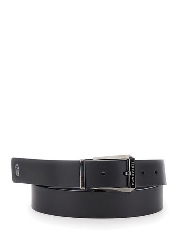 Reversible Belt With Engraved Logo In Smooth And Hammered Leather Man - Ferragamo - Modalova