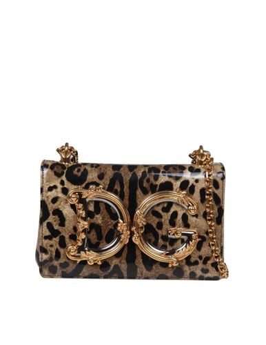 Dg Girls Shoulder Bag In Leopard-print Shiny Calfskin - Dolce & Gabbana - Modalova