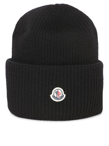 Moncler Logo Wool Beanie Black Hat - Moncler - Modalova