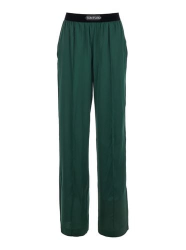 Green Relaxed Pants With Logo Detail In Stretch Silk Woman - Tom Ford - Modalova