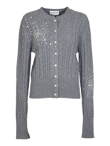 Crystal Embellished Cable Knit Ribbed Cardigan - Des Phemmes - Modalova