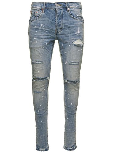 Light Five Pockets Skinny Jeans With Paint Stains In Cotton Denim Man - Purple Brand - Modalova