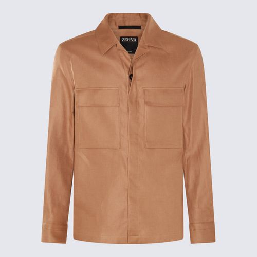 Zegna Camel Linen Casual Jacket - Zegna - Modalova