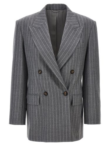 Pinstriped Double-breasted Blazer - Brunello Cucinelli - Modalova