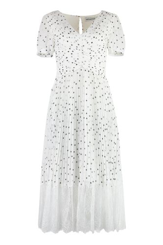 Polka Dot Printed V-neck Pleated Dress - self-portrait - Modalova