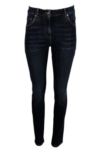 Slim Trousers In Soft Stretch Denim Embellished With Rows Of Brilliant Monili Embroidery On The Back Pocket - Brunello Cucinelli - Modalova