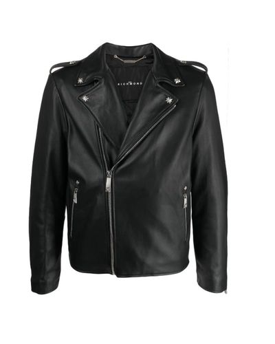Leather Jacket With Print On The Back - John Richmond - Modalova