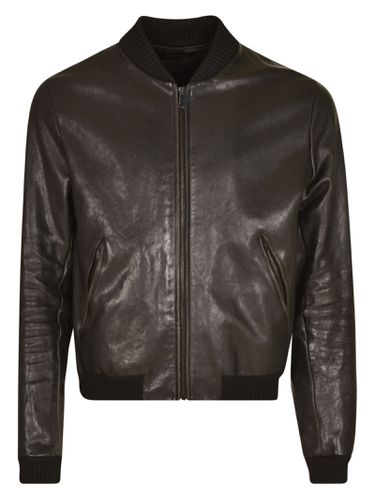 Logo Patch Rib Trim Zipped Leather Jacket - Prada - Modalova