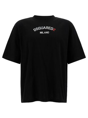 Black Relaxed T-shirt With Logo Lettering Embroidery In Cotton Man - Dsquared2 - Modalova