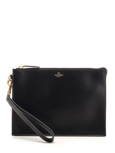 Flat Black Leather Clutch Bag - Valentino Garavani - Modalova