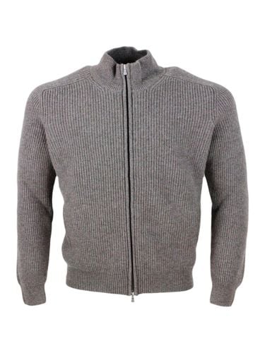 Long-sleeved Full-zip Sweater In Soft And Fine Cashmere With Half English Rib Knit - Barba Napoli - Modalova