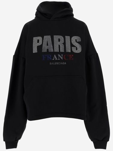 Paris Rhinestone Cropped Cotton Sweatshirt - Balenciaga - Modalova