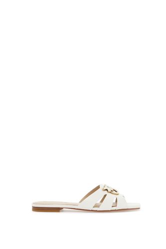 Milk Calf Leather Slippers With Striped Structure And Golden Details - Pinko - Modalova