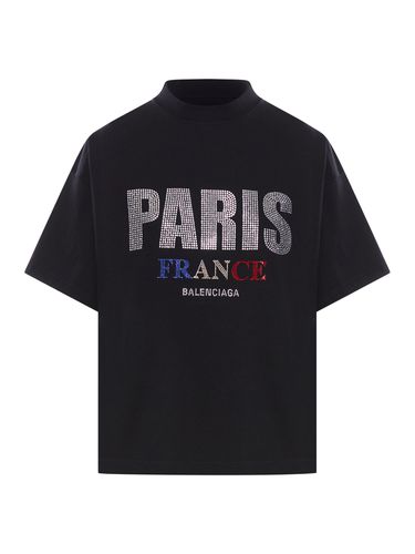 T-shirt Paris Strass Cropped Oversize In Nero - Balenciaga - Modalova