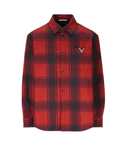 Logo Plaque Checked Shirt Jacket - Valentino - Modalova