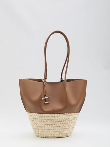 Medium Shopping Bag In Leather And Raffia - Tod's - Modalova