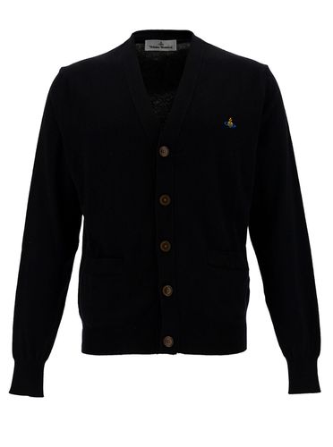 V Neck Cardigan With Orb Embroidery In Cotton And Cashmere Man - Vivienne Westwood - Modalova