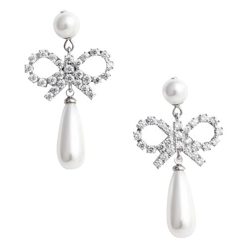 Pearl Bow Droplet Earrings - self-portrait - Modalova