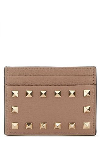 Powder Pink Leather Rockstud Card Holder - Valentino Garavani - Modalova