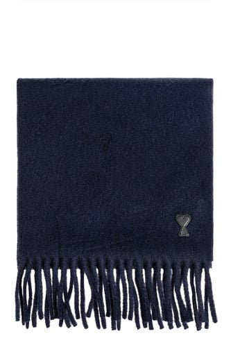 Paris Logo Patch Fringed-edge Scarf - Ami Alexandre Mattiussi - Modalova